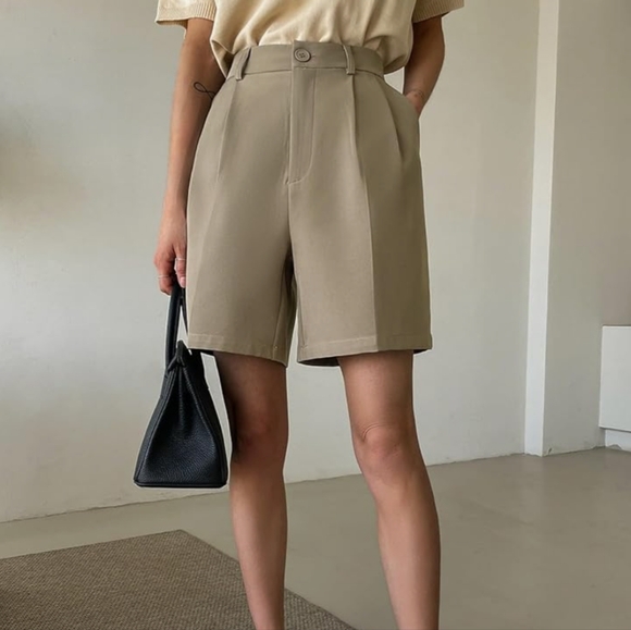 J.ING A Line High Waisted Suit Shorts In Tan Women's XS - Picture 1 of 9